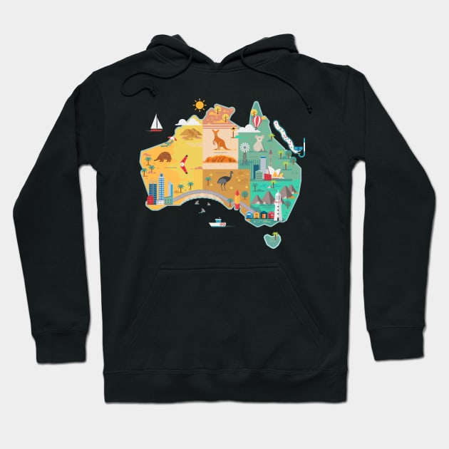 Cartoon Map of Australia Hoodie by Antikwar